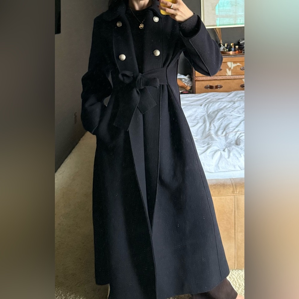 Alberta Ferretti Navy Wool Satin Lined Coat size Small / 4